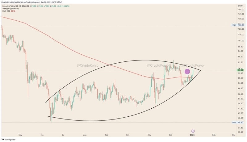 کندل یک روزه قیمت لایت کوین