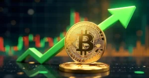 freepik edit A golden bitcoin coin with a green arrow pointing scaled 1